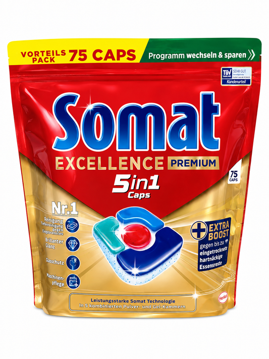 Trauku mazgājamās mašīnas tīrīšanas līdzeklis Excellence 5in1 Gel Power & Perls